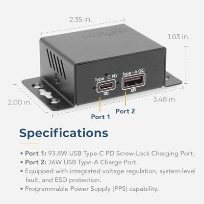 Coolgear ChargeIT! Mini 99W Dual Port USB Charger | USB-C PD 3.0, USB-A QC 3.0 & PPS | UL & IEC Compliant - style: 99.0 Watts