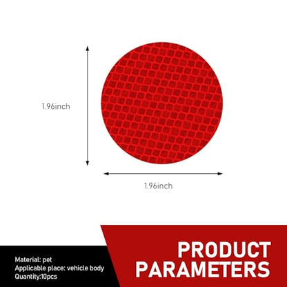 10PCS Round Safety Reflectors, 1.96" High Night Visibility Reflective Stickers, Strong Adhesive Waterproof Prismatic Round Safety Reflector, Diamond Grade Reflective Decal for Most Cars(Red)