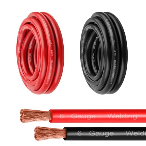 MOOKEERF 6 Gauge Battery Cable - 5FT Red + 5FT Black 6 AWG Welding Cable Flexible Stranded Oxygen-Free Pure Copper Wire for Automotive, Battery, Inverter, Solar, Marine and Generator - color: 5ft Black + 5ft Red, size: 6AWG