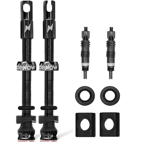 RideNow Tubeless Presta Valve Stems, 65mm Super Light Alloy Presta Tubeless Valve Stem Kit with Valve Core Remover Tool and Valve Stem Caps, Multiple Color and Size Options(Pair),Black - color: Black, size: 65mm