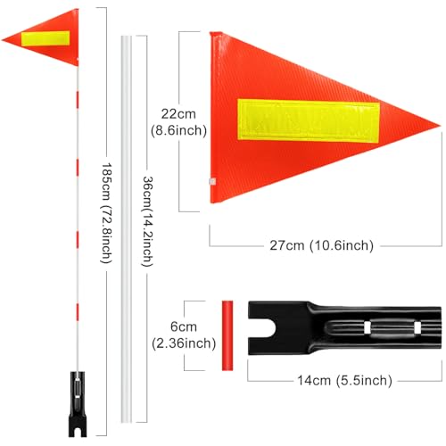 Bike Safety Pole with Fiberglass Rod and Polyester Full Color Tear-Resistant Waterproof Flag, Orange Reflective Safety Flag for Cycling