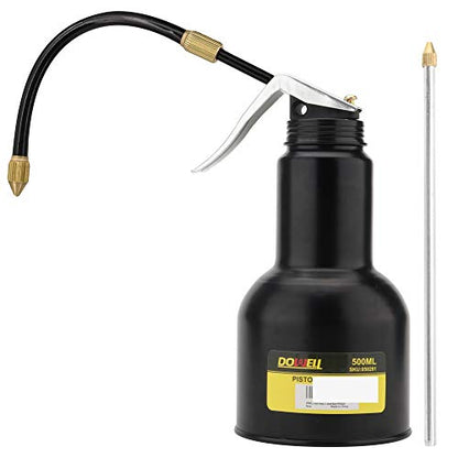DOWELL Pistol Pump Oiler Metal Oil Can Lubrication Oil Gun 16oz 500ml Can Bottle with 2-Pieces Straight Spout Black HY050201 - size: 16 oz