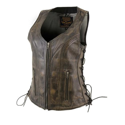 Milwaukee Leather Women's Classic Biker Vest - Premium Leather, Zipper Front, Concealed Carry, Rider Fit Design - color: Lkl4719-blk/Beige, size: Large