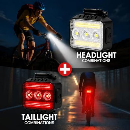 Bright Bike Lights Set for Night Riding, 9+9 Modes Rechargeable eBike Lights Front and Back, Waterproof Bicycle Lights, Bike Headlight and Tail Light Set for MTB, Off-Road & City Riding