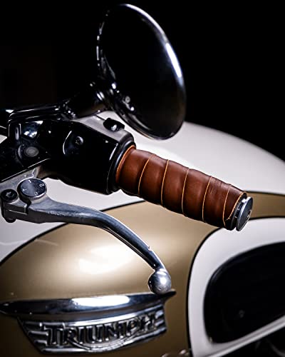 Trip Machine Company Motorcycle Handlebar Leather Grip Wrap Covers – Universal Throttle Grip Covers with Double Sided Tape – Anti-Slip Bike Handle Accessories - color: Cognac