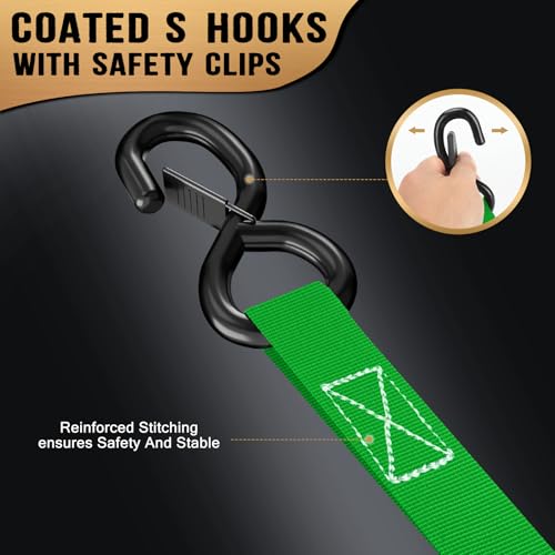 Retractable Ratchet Straps (4-Pack) - 1 in x 10 Ft (1800 LB Break Strength) Heavy Duty Self Retracting Ratchet Straps with Soft Loops & Storage Bag for Household, Motorcycle, Truck, ATV(Green) - style: Green-4 Pack