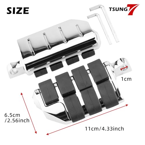 TSUNG Motorcycle Foot Pegs – Male Mount Rider/Passenger Footrests, Wide Higway Foot Rest Pedal Fit for Most V-Twin, Cruiser & Touring Motorcycles (Chrome) - color: Chrome