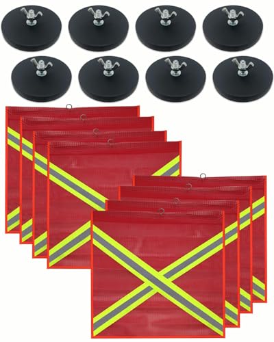 Magnet Safety Flags Kit for Truck Load, 18 x 18 Inch Reflective Safety Flag with Wire Loop and Round Magnet Base High Visibility Cross-Reflective Strip for Trucks Trailer Oversize Load (Red 8 Set) - color: Red 18 x 18 Inch Safety Flag