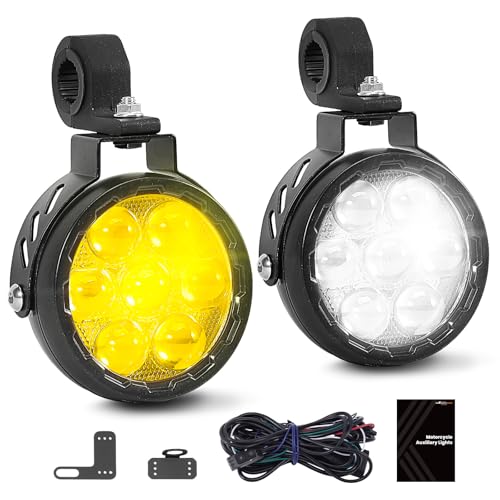 maXpeedingrods LED Motorcycle Auxiliary Driving Lights, 12000LM 90W Motorcycle Fog Lights with Dual Color White Amber, High Low Beam Waterproof with Wire Harness for ADV Motorcycles ATV UTV SUV, Pair - size: 4.5in
