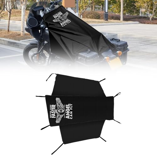 Dream Apparel Motorcycle Seat Cover Sun Shade Waterproof Outdoor Rain Dust Protection Universal Fit Heavy Duty Windproof Motorbike Vehicle Cover with Storage Bag, Black, Size M - color: Black & Never Ride Faster Than Your Angel Can Fly, size: M