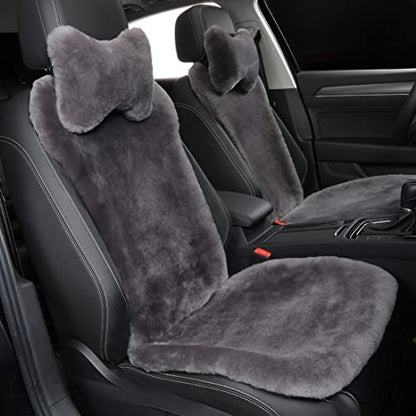 OGLAND 2 Pack Fur Fluffy Sheepskin Car Seat Covers for Universal Plush Soft Seat Cushion Accessories Automobiles (Graphite) - color: Graphite