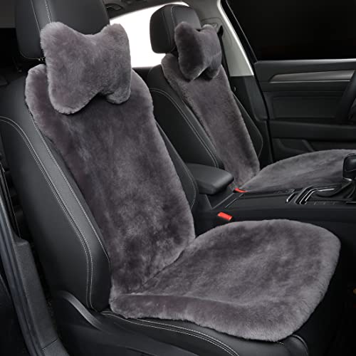 OGLAND 2 Pack Fur Fluffy Sheepskin Car Seat Covers for Universal Plush Soft Seat Cushion Accessories Automobiles (Graphite) - color: Graphite