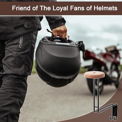 Helmet Holder Wall Mount, Motorcycle Helmet Rack with 2 Hooks - Hanger for Bike Coats, Caps, Sports Gear - color: Black 1 Pcs
