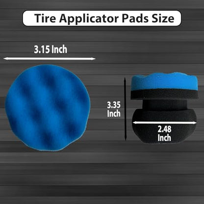 4 Pcs Tire Shine Applicator Pads, Tire Dressing Applicator, Reusable Tire Shine Sponge Wave Contoured for Car Detailing, 3.15inch (2 Blue & 2 Black) - size: 3.15inch-2 Black & 2 Blue