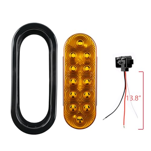 fouwick 2PCS 6 Inch Oval Red LED Trailer Tail Lights, IP65 Waterproof Surface Mount Stop Brake Turn Signal Lights for Truck RV Boat Marine Camper, DOT Compliant Rear Amber Trailer Lights - color: 6 inch Oval Amber 12LED