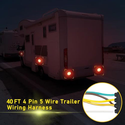 4 Pin 5 Wire Trailer Wiring Harness Kit 40FT - 18AWG Pure Copper Wires with Tinned Ends to Prevent Corrosion, for Connection of Tail/Brake Lights and Turn Signals (40FT) - size: 40FT