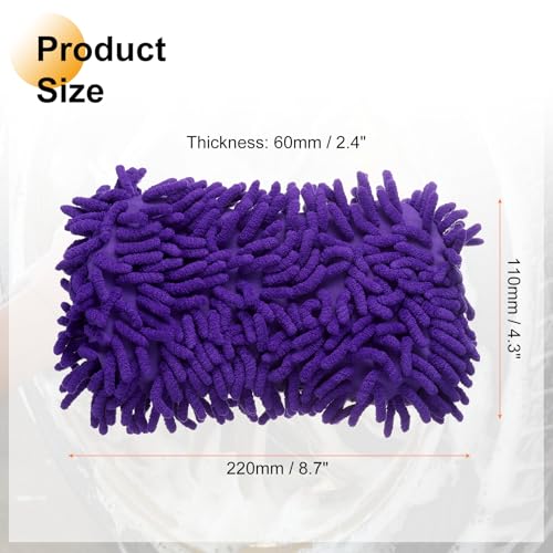 HARFINGTON Car Wash Sponge 8.7" x 4.3" Chenille Microfiber Mitt Scratch-Free Absorbent Scour Scrubber Cleaning Sponge for Washing Detailing on Cars, Trucks, SUV, Boats, RVs, Purple
