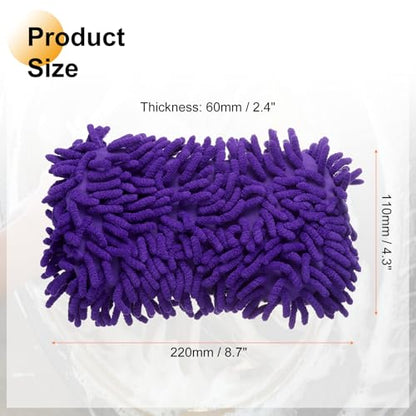 HARFINGTON Car Wash Sponge 8.7" x 4.3" Chenille Microfiber Mitt Scratch-Free Absorbent Scour Scrubber Cleaning Sponge for Washing Detailing on Cars, Trucks, SUV, Boats, RVs, Purple
