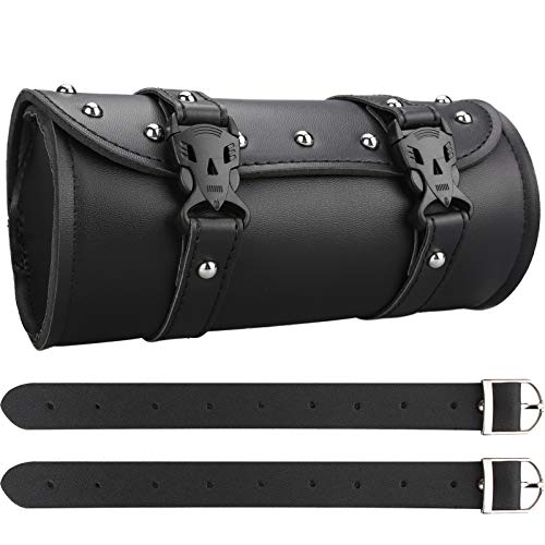 Neween Motorcycle Tool Bag, Motorcycle Fork Bag PU Leather Universal Saddlebag Front Fork Handlebar Sissybar Storage Roll Pouch for Sportster, Scooter (Medium, Black) - color: Black, size: Medium
