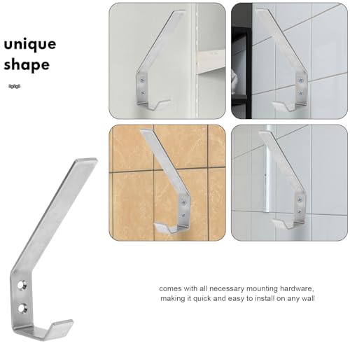 Sosoport Motorcycle Helmet Rack Wall Mount with Stainless Steel Double Hooks, Space-Saving Helmet Hanger for Motorbike Jackets, Easy Installation with Mounting Hardware, Silver Hat Holder
