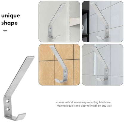 Sosoport Motorcycle Helmet Rack Wall Mount with Stainless Steel Double Hooks, Space-Saving Helmet Hanger for Motorbike Jackets, Easy Installation with Mounting Hardware, Silver Hat Holder