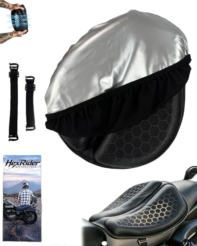 Motorcycle Seat Cushion, 3D Hexagon Honeycomb Gel Tailbone Relief Cutout, Cooling Breathable Non-Slip Shock Absorbing, Adjustable Straps and Washable Cover (Type B) - color: Type B