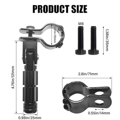 M8 Motorcycle Foot Pegs Folding Rearsets-90 Degree Foldable Footrest Fit 0.86-1.37in Brackets, Anti-Skid CNC Footpegs with Rubber Gasket for Pit Bike Dirt Bike Adventure Touring Bikes (Black) - color: Black