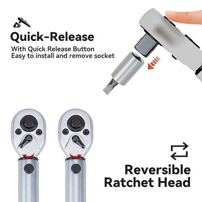 45-Pc Bike Torque Wrench Set, 1/4-Inch Dr. Click Torque Wrench and Bit Kit, 1-25 Nm Micro Adjustment, 72-Tooth Ratchet Head, Compact Carrying Case - size: 45-Piece