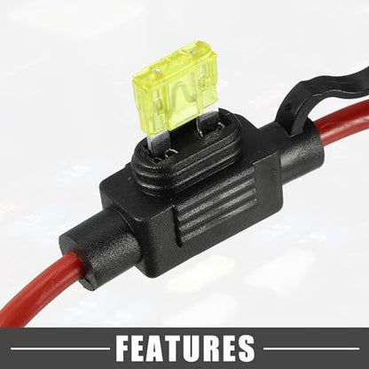 20A Mini Blade Stye Fuse 12 AWG Fuse Holder Waterproof 12 Gauge Fuse Holder Blade Style Inline Fuse Holder Metal Black