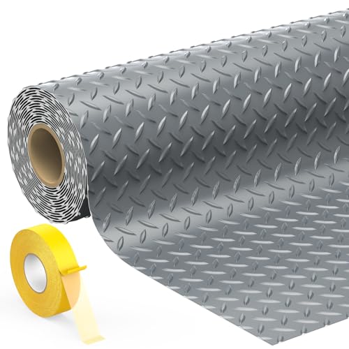 Geemax 7.8 x 20 FT Garage Floor Mat, 2.8mm Thickness Diamond Plate Vinyl Garage Flooring Roll for Under Car, Large Size 156 SQFT for Large SUVs, MPV, Pickup Truck - color: Grey, size: 7.8 x 20 FT