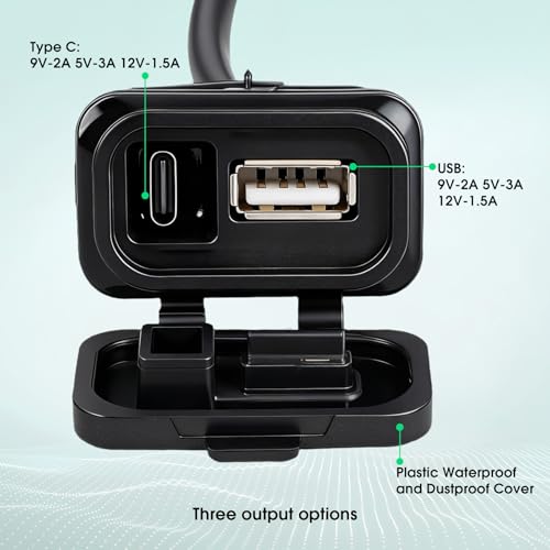Motorcycle Fast Charge,Upgraded Motorcycle USB Charger Port QC 3.0 Dual Port (USB-C + USB-A) Fast Charging Kit Waterproof Accessory for CFMOTO 450ss CF Moto 800nk 675ss 300ss lbex 800/450.