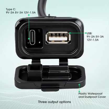 Motorcycle Fast Charge,Upgraded Motorcycle USB Charger Port QC 3.0 Dual Port (USB-C + USB-A) Fast Charging Kit Waterproof Accessory for CFMOTO 450ss CF Moto 800nk 675ss 300ss lbex 800/450.