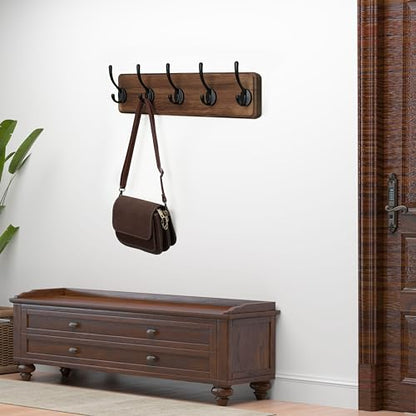 WEBI Coat Rack Wall Mount,Coat Hooks Wall Mounted,16" Hole to Hole,Coat Hanger Wall,Hook Rack Rail,5 Hooks for Hanging Jacket,Clothes,Hats,Rustic Brown - color: Brown Wood/Black Hook, size: 17.3 Inch-5 Hooks