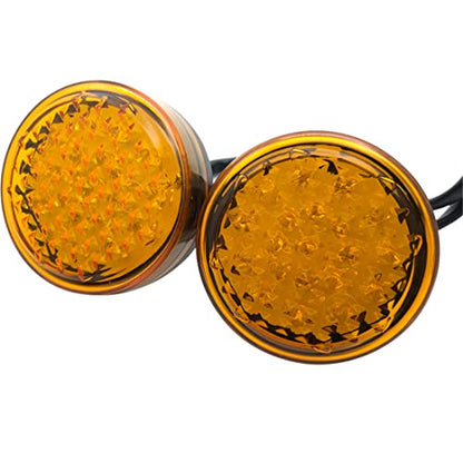 1 Pair Universal Round Yellow Lens 24 LED Reflectors Tail Lamps Brake Marker Turn Signal Lights for Auto Vehicle,Truck, Trailer, RV, Motorcycle