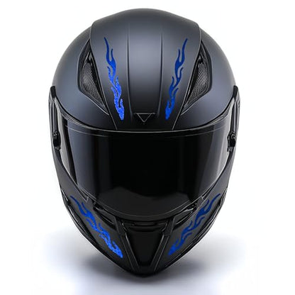 customTAYLOR33 High-Intensity Grade Premium Reflective Tribal Flame Helmet Decals, Motorcycle Safety Sticker Decals (Blue) - color: Blue