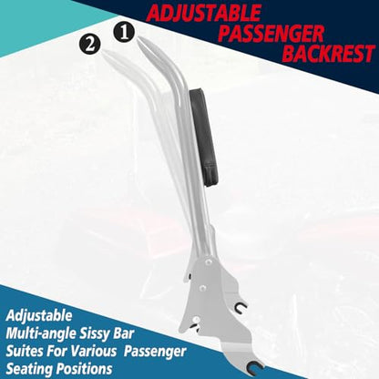 YHMOTO Detachable Sissy Bar Passenger Backrest 22" Inch Rear Pad Fit for Harley Touring Models 2009-2025 Road King Ultra CVO Limited Street Glide Road Glide Electra Glide (Chrome) - color: Chrome Sissy Bar