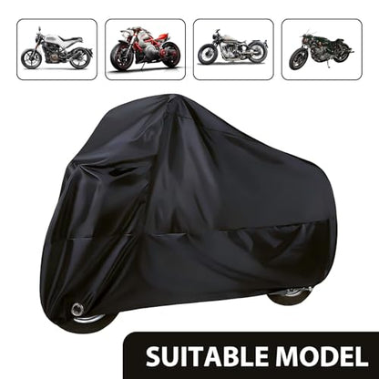 Pack-1 Motorcycle Cover, 96.4" x 41.3" x 49.2" Waterproof Sunproof Outdoor Protector for All Seasons, Foldable Buckle with Lock Design Anti-Theft Cover, Universal for Motorcycles (Black)