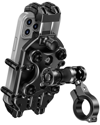 BRCOVAN Anti-Theft Motorcycle Phone Mount Holder with Vibration Dampener | with Secure Lock, Adjustable Handlebar Cellphone Clip for Bike Scooter ATV, Fit 5.4-7.2'' Smartphone, Big Phone Friendly