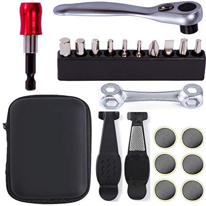YBEKI Bike Repair Tool Kit - Professional Bicycle Multi-Tool with Ratchet Wrench, 10 Precision Bits, Tire Levers & Patches, Bone Wrench, Portable Storage Bag - Essential MTB Road Bike Maintenance Set