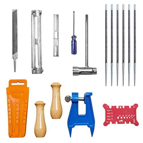 YEFA Chainsaw Chain Sharpening Kit with Hard Case - Contains T - Wrench, Blade Filing Guide, Handles, Depth Gauge, Stump Vise, Felling Wedge, Screwdriver, and More Accessories