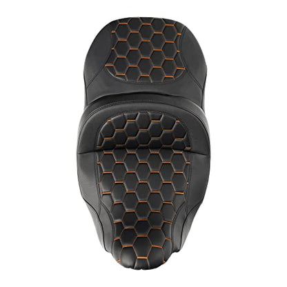 C.C. RIDER Motorcycle 2 Up Rider Driver&Passenger Seat Fit for Harley Touring CVO Road Glide Electra Glide Street Glide Road King 2009-2023 - color: Seat 16#Orange Stitching