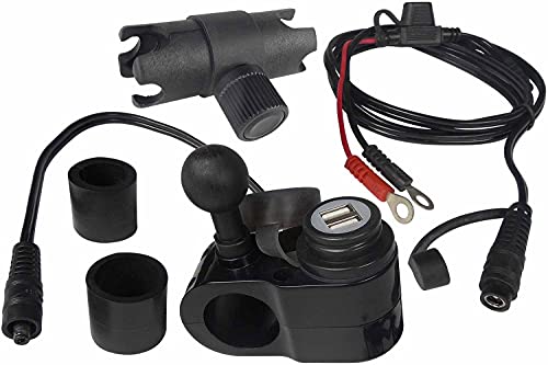 GEARS Dual USB Port Charger | 1 Inch RAM Ball Mount for Motorcycle, Snowmobile, and ATV Handlebars | Convenient Mounting and Charging for Smartphone/GPS (Black)