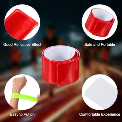 PATIKIL Reflective Slap Bands, Reflector Band Snap Bracelet Armbands High Visibility Safety Reflectors Wrist Strap Strips for Night Jogging Cycling Hiking - color: Red