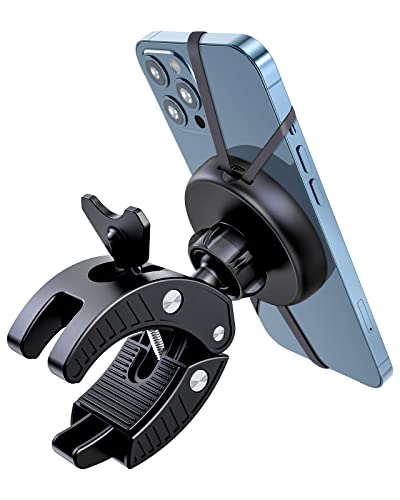 EWA Universal Magnetic Bike Phone Holder - 360° Rotating Motorcycle Handlebar Mount, Secure Grip with Silicone Bands, MagSafe Compatible for Indoor Cycling,Treadmill,Spin Bike,Elliptical