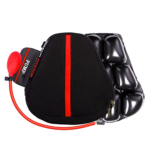 GRAND PITSTOP Motorcycle Air Seat Cushion, on The go inflate & Deflate, Pressure Relief Motorcycle Seat Pad, Shock Proof Comfortable for Motorbike Long Rides (Sports Premium with Air Pump) - color: Sports Premium With Pump