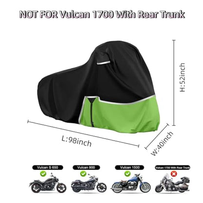 Waterproof Motorcycle Cover Replace for Kawasaki Vulcan 650 900 1500 and Eliminator 450 Cruiser Without Trunk Models,420D Oxford Cloth Motorcycle Cover for Snow Rain Dust Protection (Vulcan)