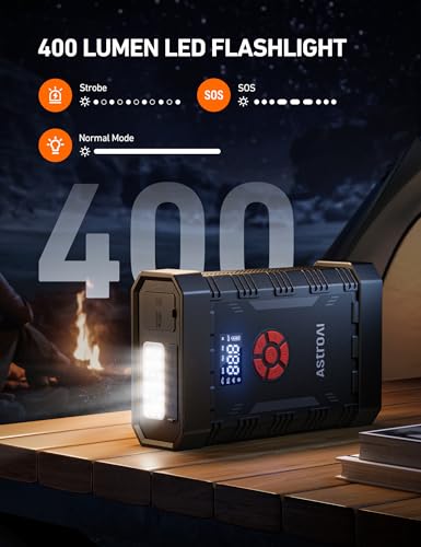 AstroAl A30 Jump Starter with Air Compressor, 4000A &150PSI Portable Car Battery Jump Starter (10.0 Gas/8.0LDiesel) with Tire Inflator, 12V Battery Charger, 18W Quick Charge, Jumper Cables, Lights - color: A30-Red