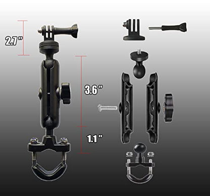 360°Motorcycle Camera Mount for GoPro Bike Holder Handlebar Mount Bracket 1/4 Metal Stand GoPro Hero10/9/8/7/6/5/4/3+ Action Cameras Accessory (Fits Bicycle Utv Motorcycle Handlebar Holder)
