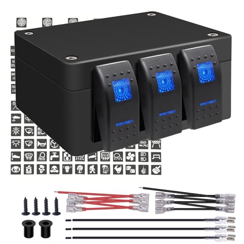 Twidec/Marine Rocker Switch Box Waterproof 12V 3 Gang Blue LED Light Toggle Switch Panel with Night Glow Stickers for Car Truck Boat RV