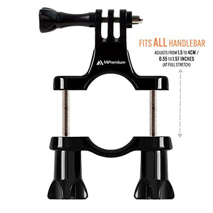 Bicycle Bike Handlebar Mount Adapter for GoPro Hero 13 12 11 10 9 8 7 6 5 4 3 2 1 + Fusion Session Black Silver EK7000 Sjcam Seatpost Pole Clamp + 3 Way Adjustable Pivot Arm for Action Cameras